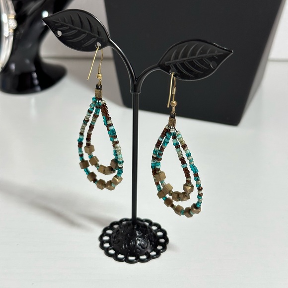 Beaded Teardrop Hoop Earrings - Picture 2 of 4